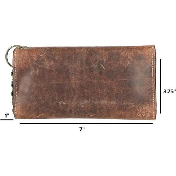 Crazy Horse Leather RFID Long Trifold Chain Wallet For Men - Picture 6 of 6